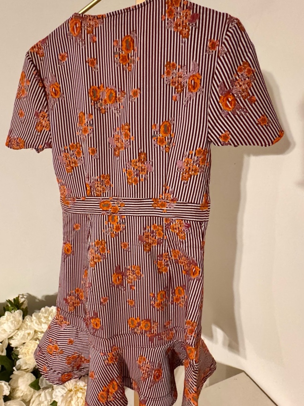 Striped Floral Ruffle Hem Mini Dress - Orange - Picture 5 of 6